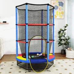 Homcom Cama Elástica Infantil Con Red De Seguridad Ø140x190 Cm Multicolor