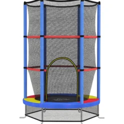 Homcom Cama Elástica Infantil Con Red De Seguridad Ø140x190 Cm Multicolor