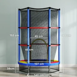 Homcom Cama Elástica Infantil Con Red De Seguridad Ø140x190 Cm Multicolor