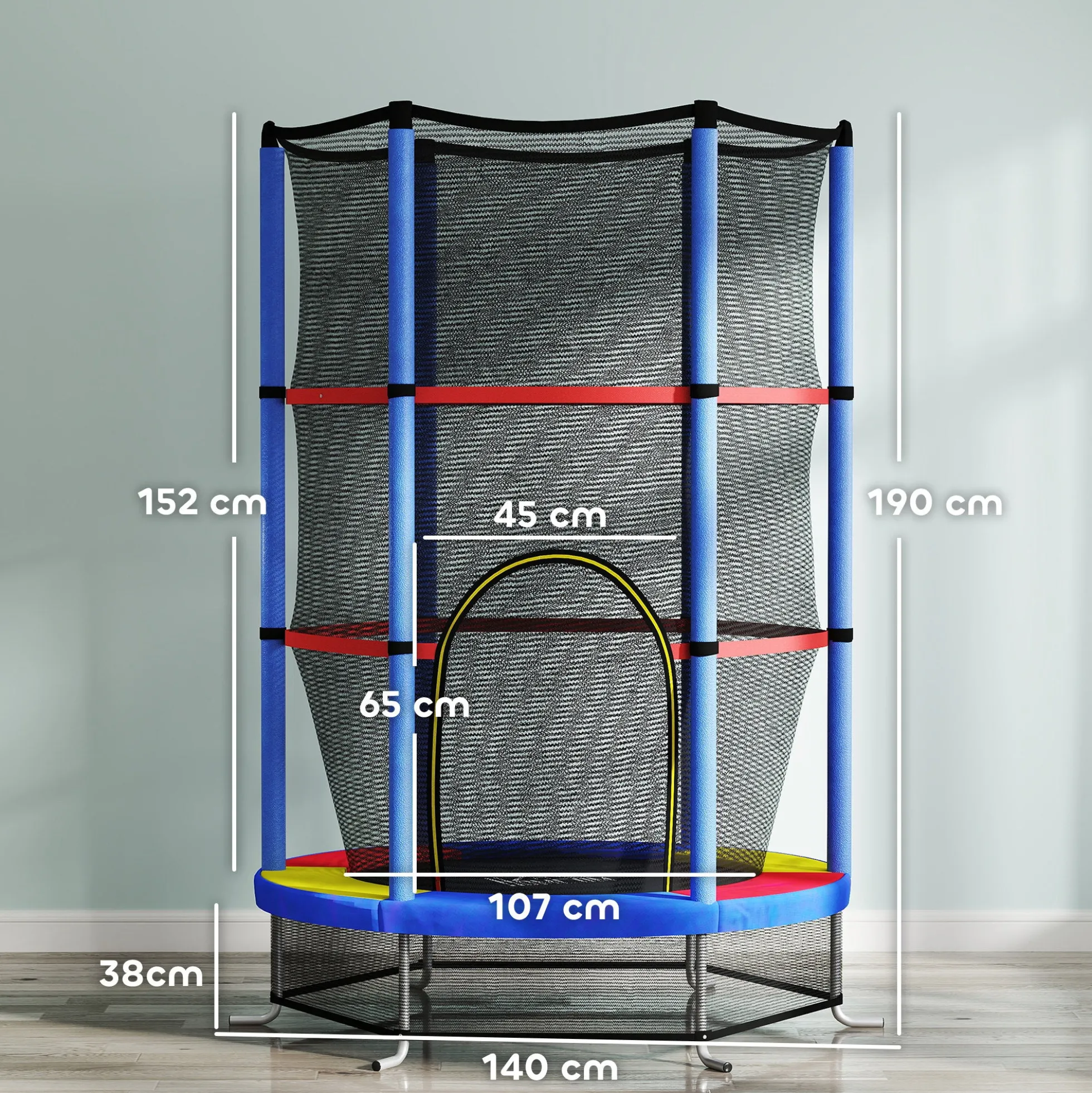 Homcom Cama Elástica Infantil Con Red De Seguridad Ø140x190 Cm Multicolor