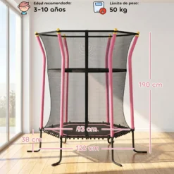 Homcom Cama Elástica Infantil De Jardín 122x111x190 Cm Carga 50 Kg Negro Y Rosa