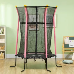 Homcom Cama Elástica Infantil De Jardín 122x111x190 Cm Carga 50 Kg Negro Y Rosa