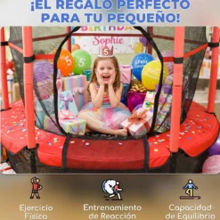 Homcom Cama Elástica Infantil Ø163 Cm Con Red De Seguridad Rojo Y Negro