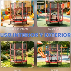 Homcom Cama Elástica Infantil Ø163 Cm Con Red De Seguridad Rojo Y Negro