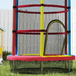 Homcom Cama Elástica Infantil, Ø160 Cm Con Red De Seguridad Multicolor