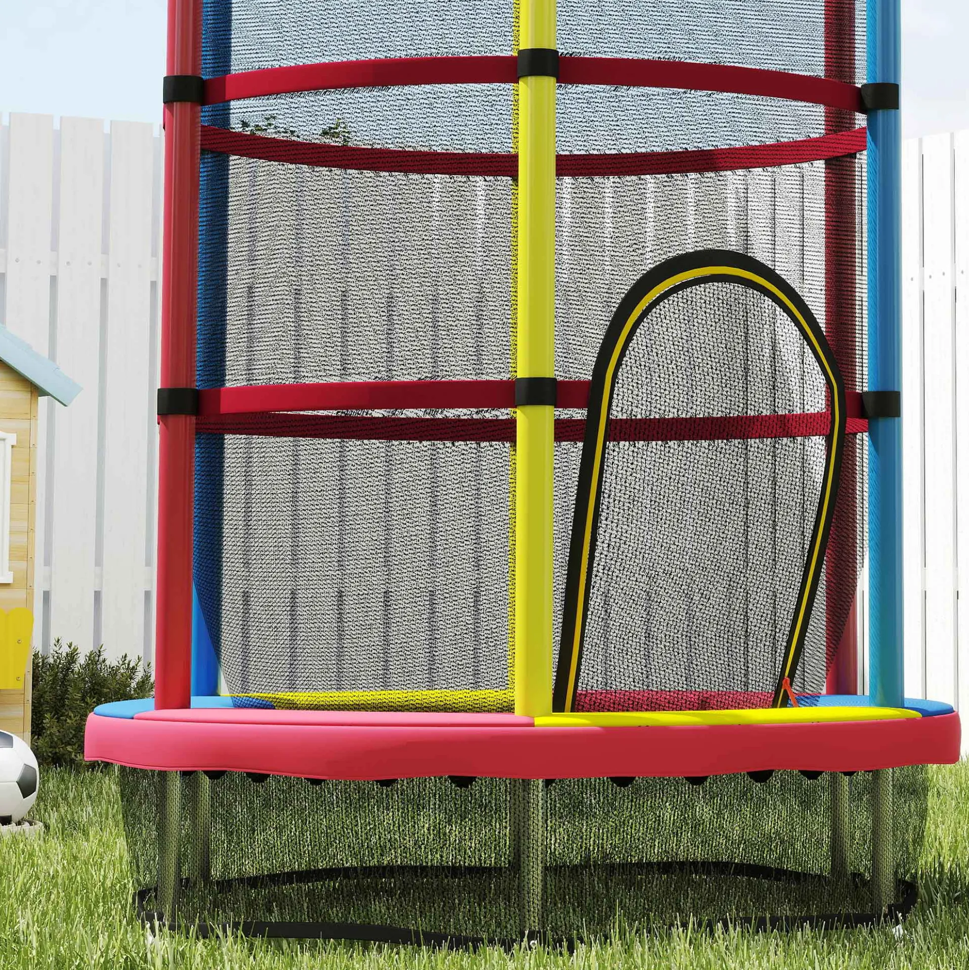 Homcom Cama Elástica Infantil, Ø160 Cm Con Red De Seguridad Multicolor