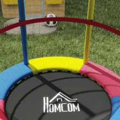 Homcom Cama Elástica Infantil, Ø160 Cm Con Red De Seguridad Multicolor