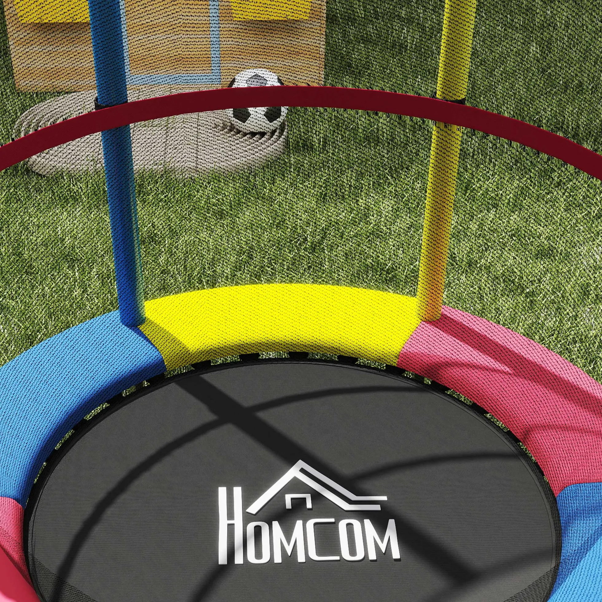 Homcom Cama Elástica Infantil, Ø160 Cm Con Red De Seguridad Multicolor
