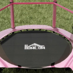 Homcom Cama Elástica Infantil Ø140 Cm Con Red De Seguridad Rosa Y Negro