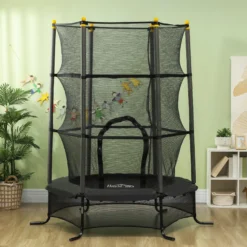 Homcom Cama Elástica Infantil Ø163 Cm Con Red De Seguridad Negro