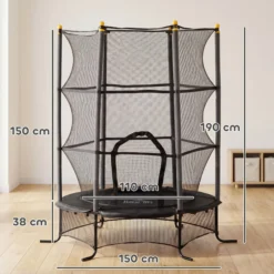 Homcom Cama Elástica Infantil Ø163 Cm Con Red De Seguridad Negro