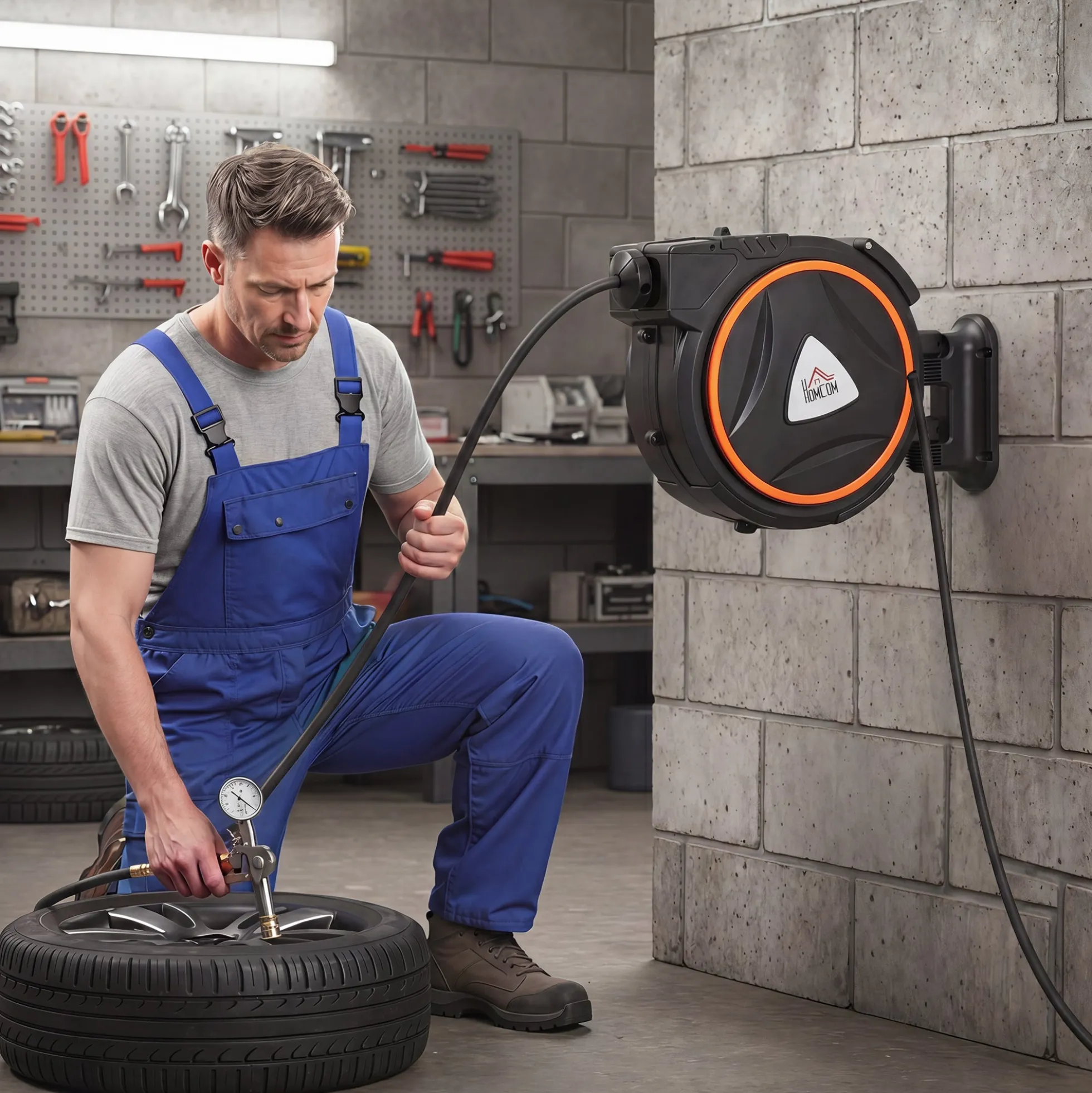 Homcom Carrete De Manguera De Aire Comprimido Automático De 20 M+2 M Negro