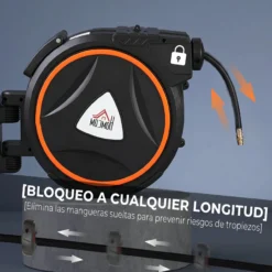 Homcom Carrete De Manguera De Aire Comprimido Automático De 20 M+2 M Negro