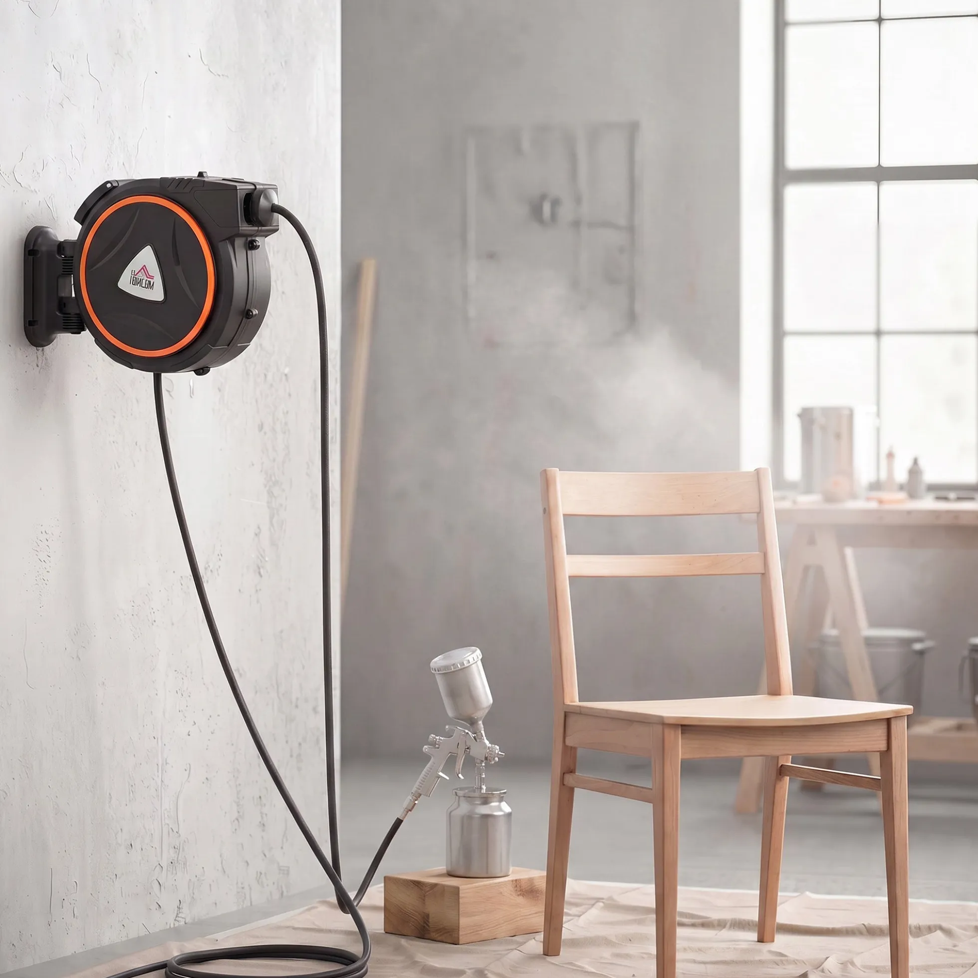 Homcom Carrete De Manguera De Aire Comprimido Automático De 20 M+2 M Negro