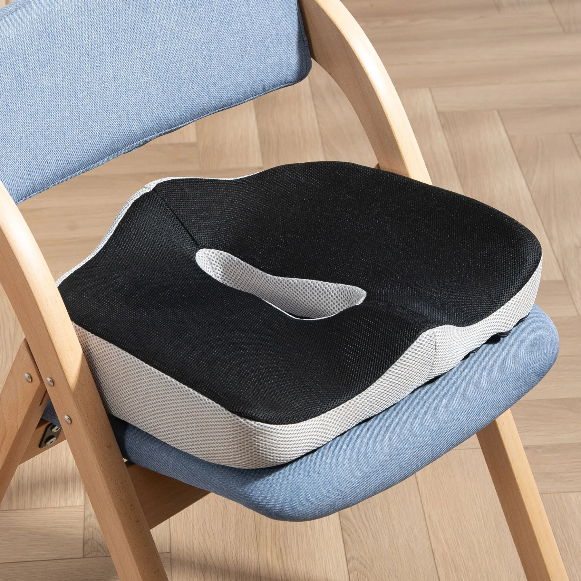 Homcom Cojín De Asiento De Espuma Viscoelástica Con Base Antideslizante Negro
