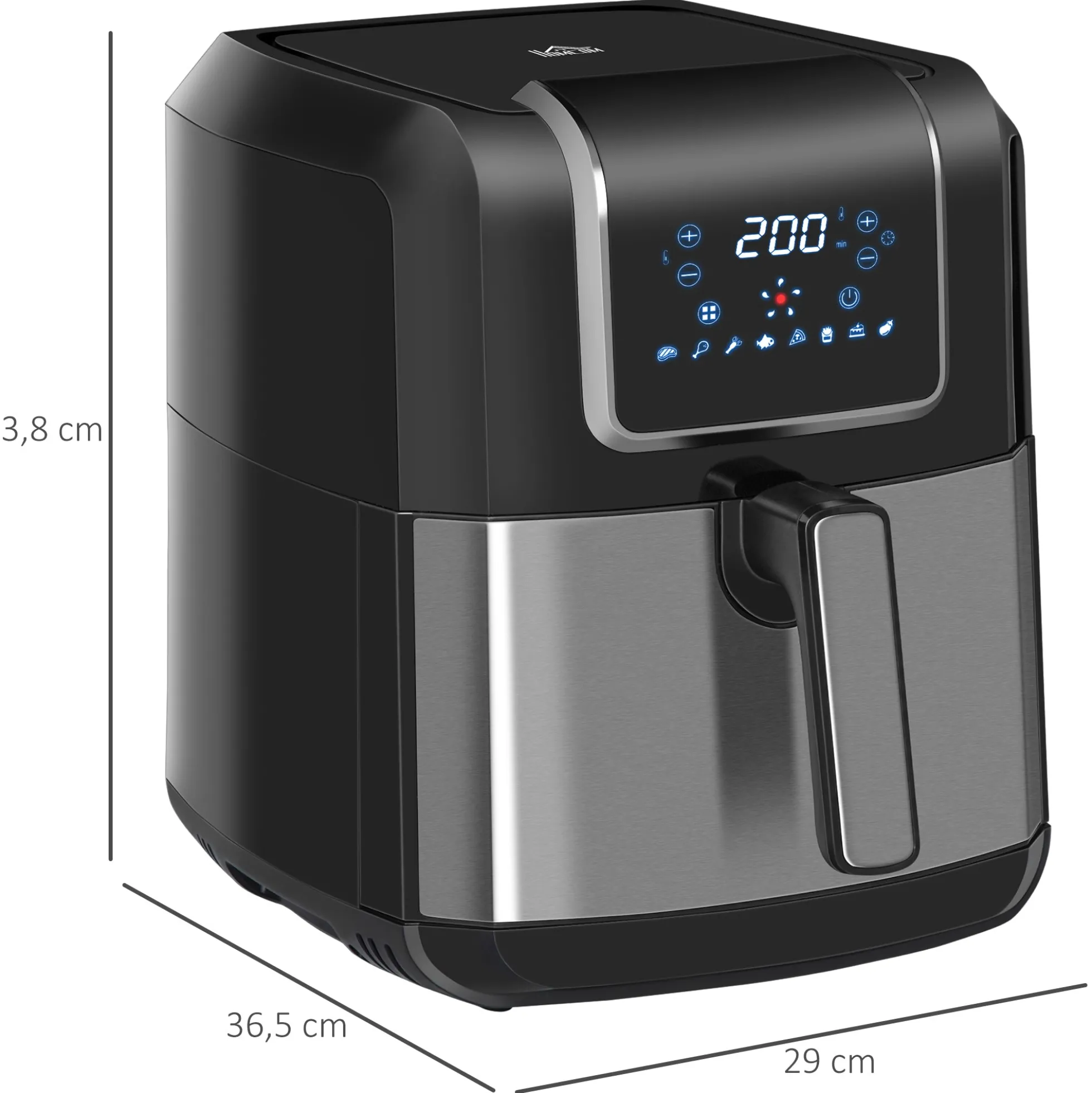 Homcom Freidora De Aire 6,5l 1700w 8 Programas Pantalla Led Táctil Temporizador
