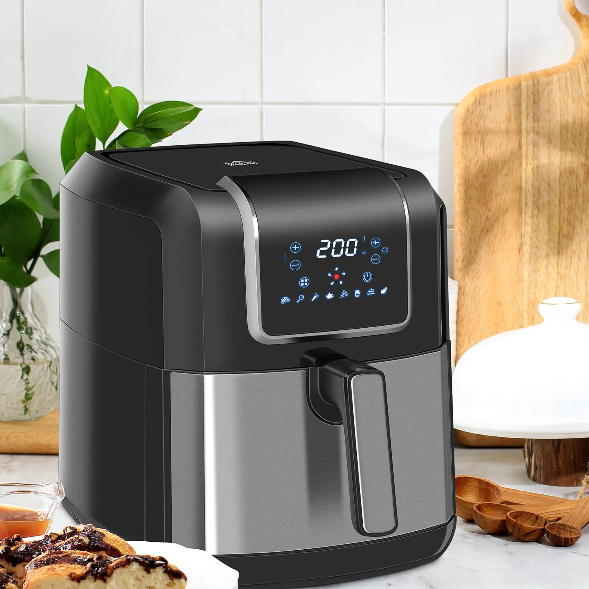 Homcom Freidora De Aire 6,5l 1700w 8 Programas Pantalla Led Táctil Temporizador