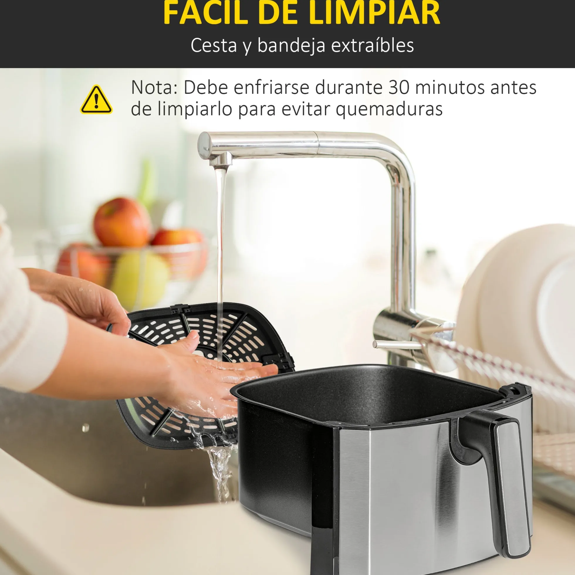 Homcom Freidora De Aire 6,5l 1700w 8 Programas Pantalla Led Táctil Temporizador