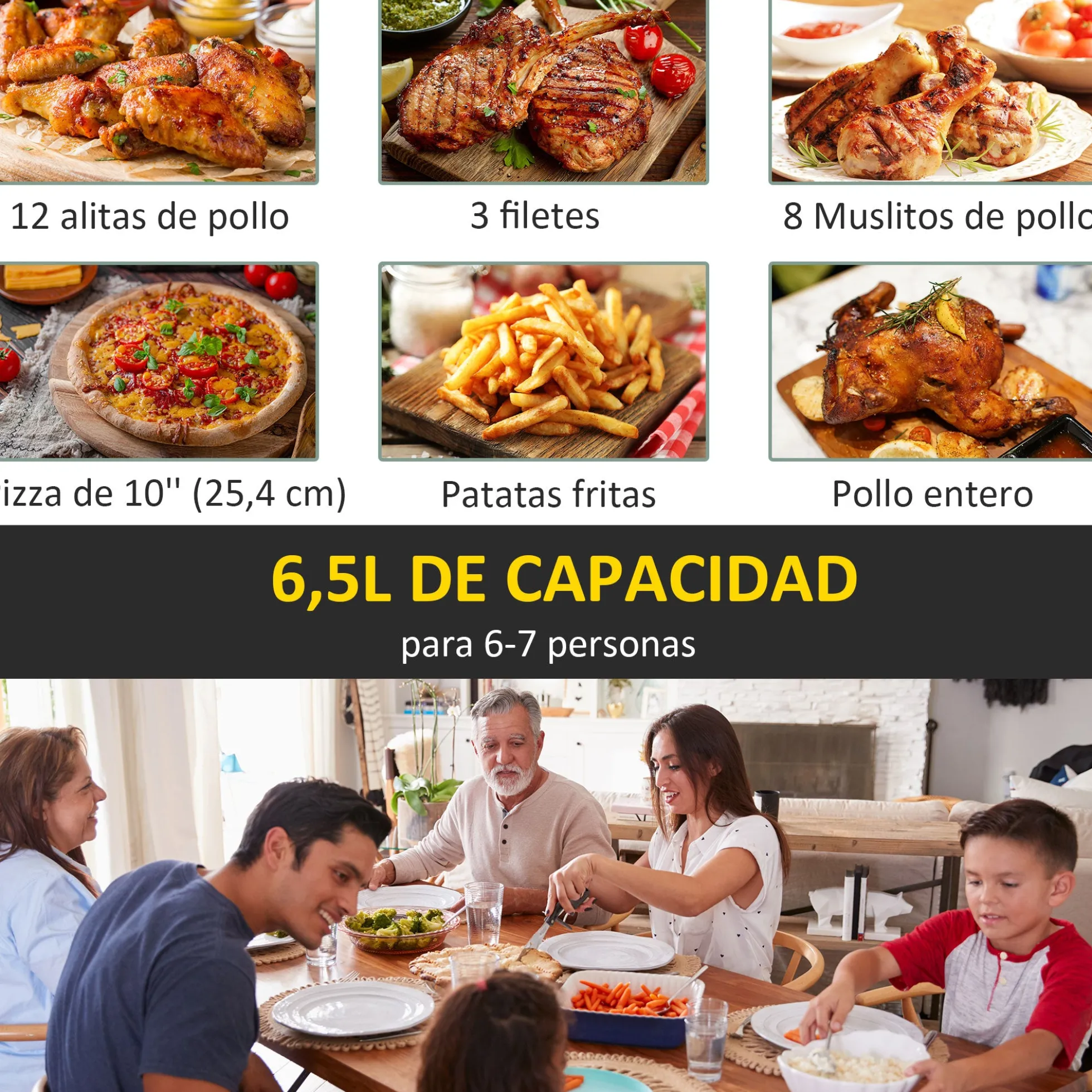 Homcom Freidora De Aire 6,5l 1700w 8 Programas Pantalla Led Táctil Temporizador