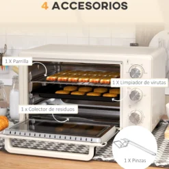 Homcom Horno Eléctrico De Sobremesa De 21l 1400w Con Temporizador Crema