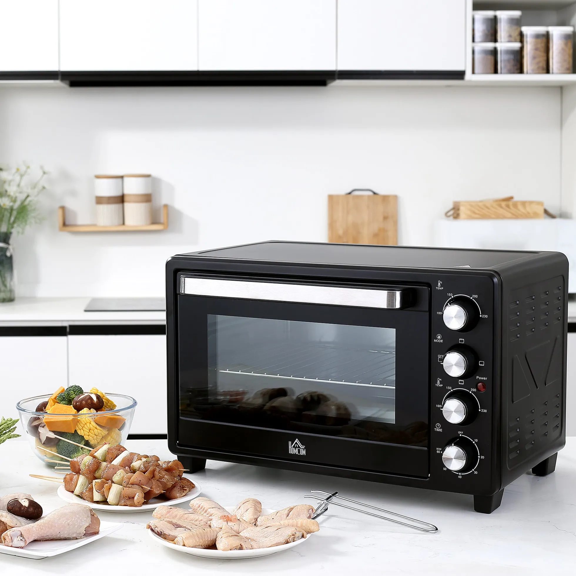 Homcom Mini Horno Eléctrico 32l 1600w 52,2x38,1x33,5 Cm Negro