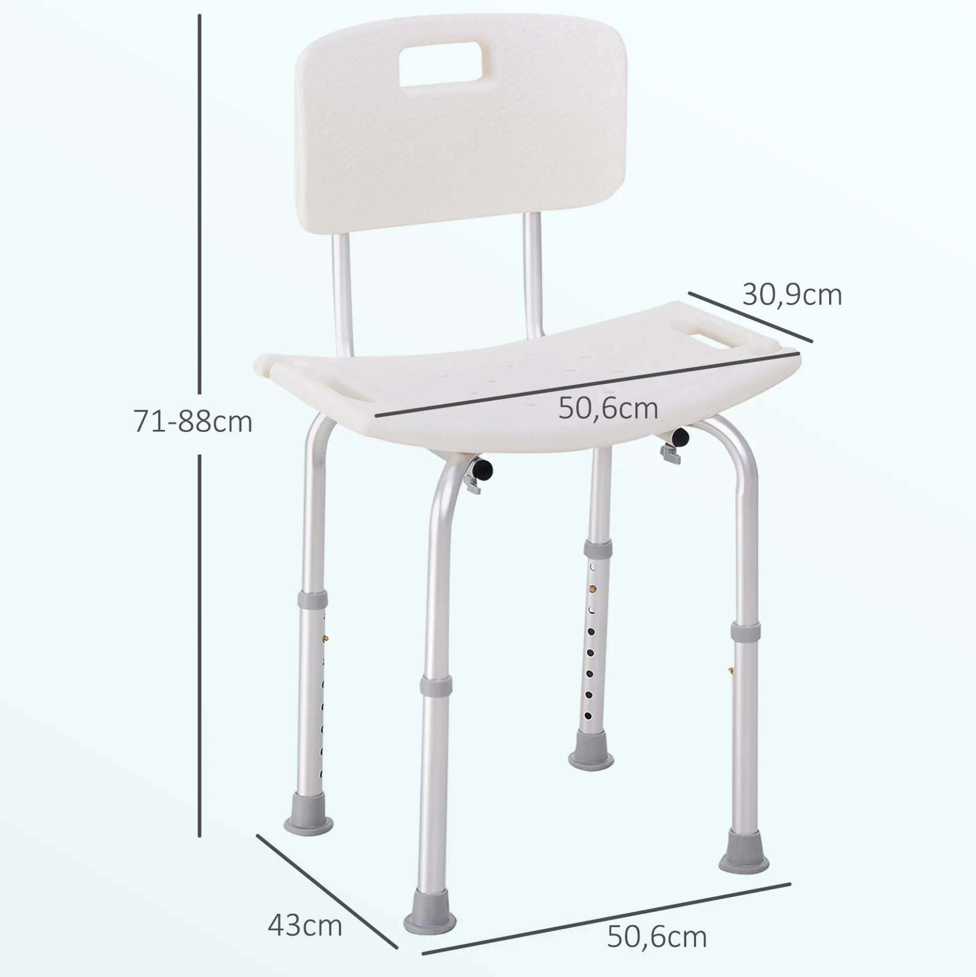 Homcom Silla Ducha Personas Mayores Con Respaldo Altura Regulable En 8 Niveles