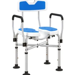 Homcom Silla Ducha Personas Mayores Con Asiento Ranurado Carga 136 Kg Azul