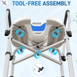 Homcom Silla Ducha Personas Mayores Con Asiento Ranurado Carga 136 Kg Azul