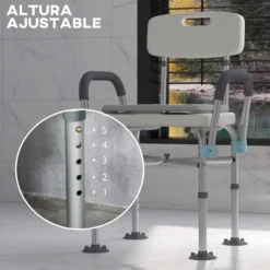 Homcom Silla Ducha Personas Mayores Con Respaldo Y Reposabrazos Gris