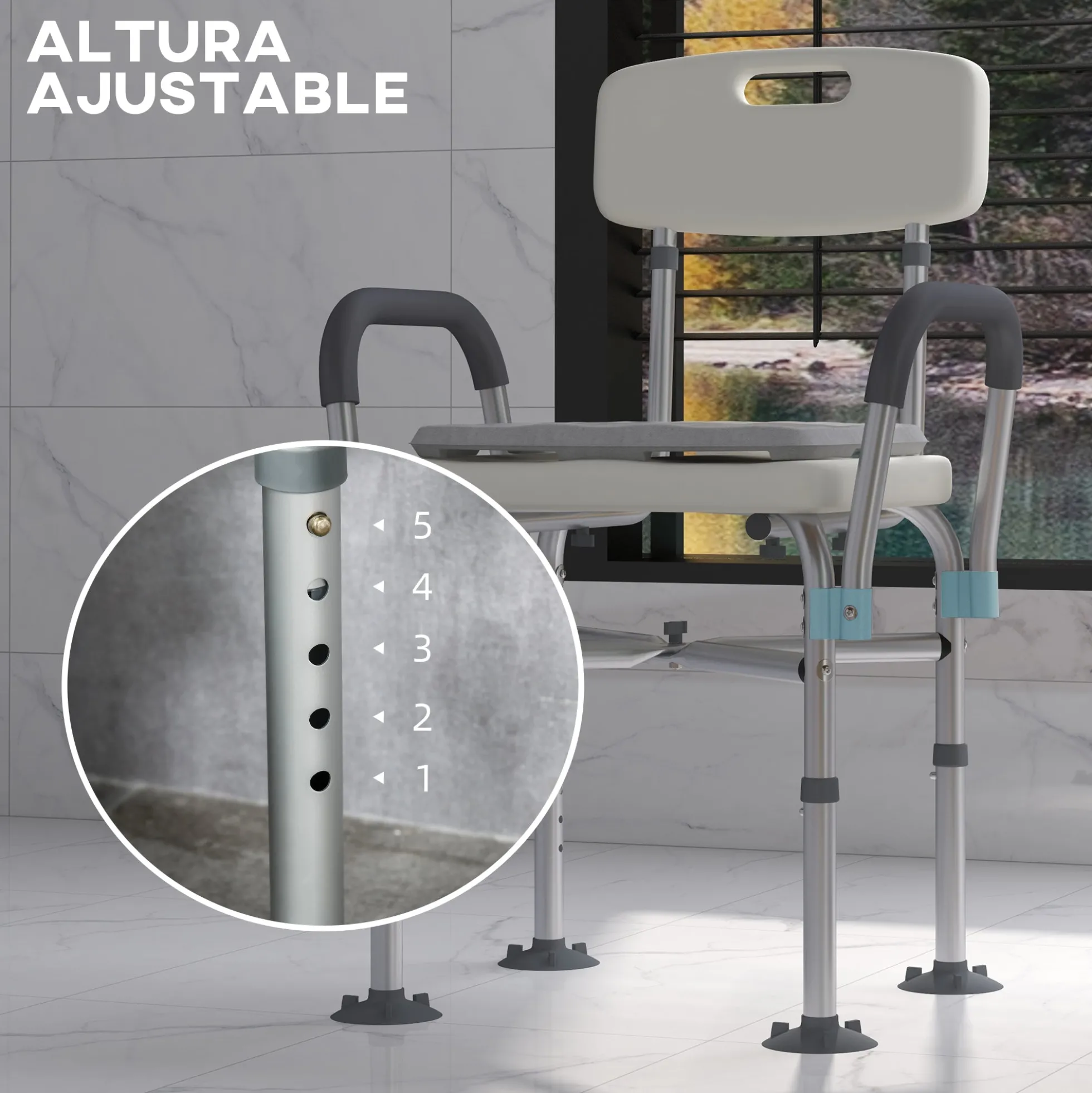 Homcom Silla Ducha Personas Mayores Con Respaldo Y Reposabrazos Gris