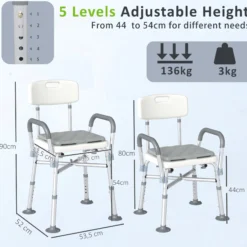 Homcom Silla Ducha Personas Mayores Con Respaldo Y Reposabrazos Gris