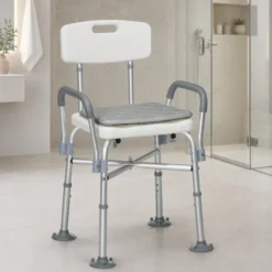 Homcom Silla Ducha Personas Mayores Con Respaldo Y Reposabrazos Gris