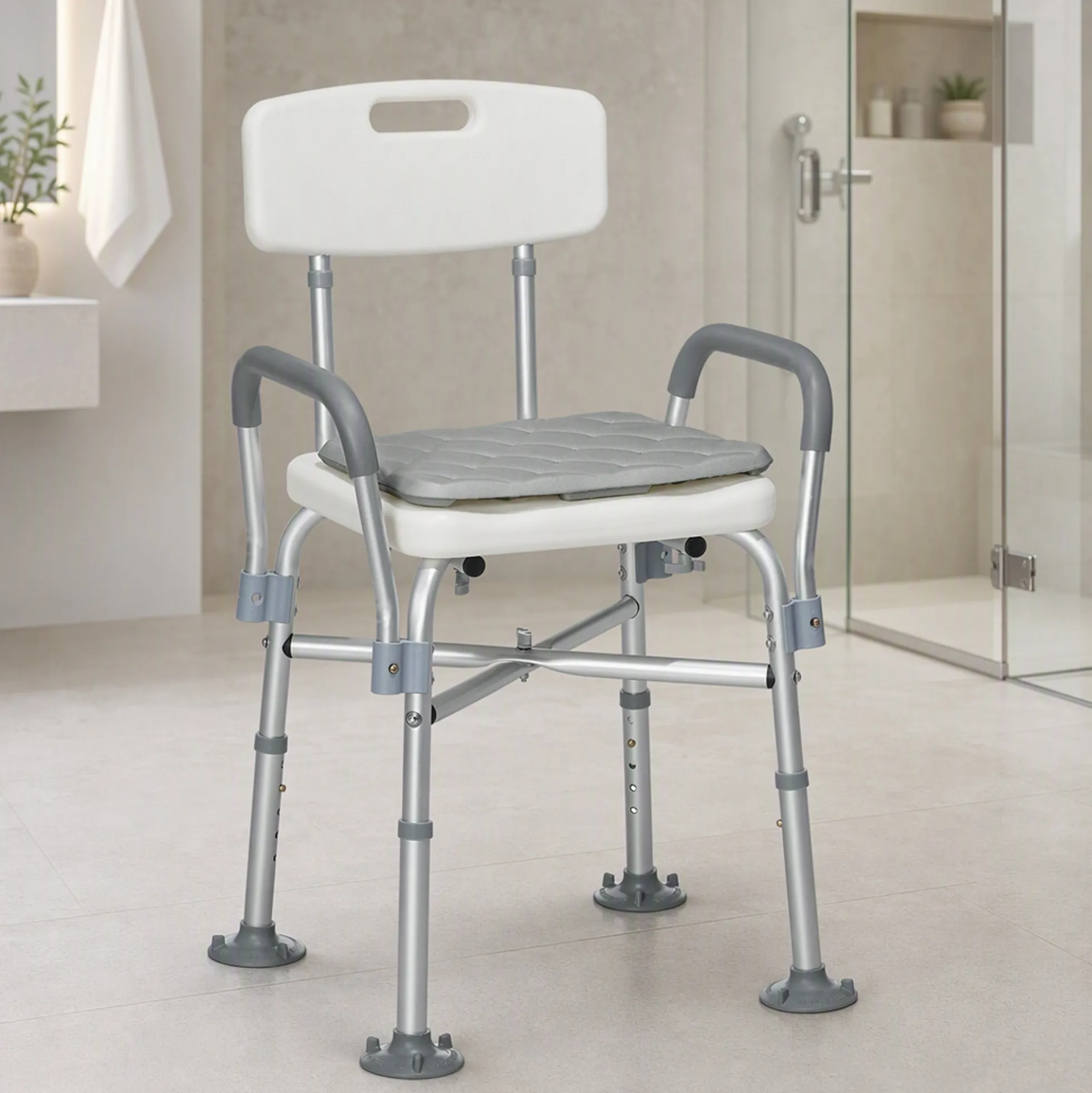 Homcom Silla Ducha Personas Mayores Con Respaldo Y Reposabrazos Gris