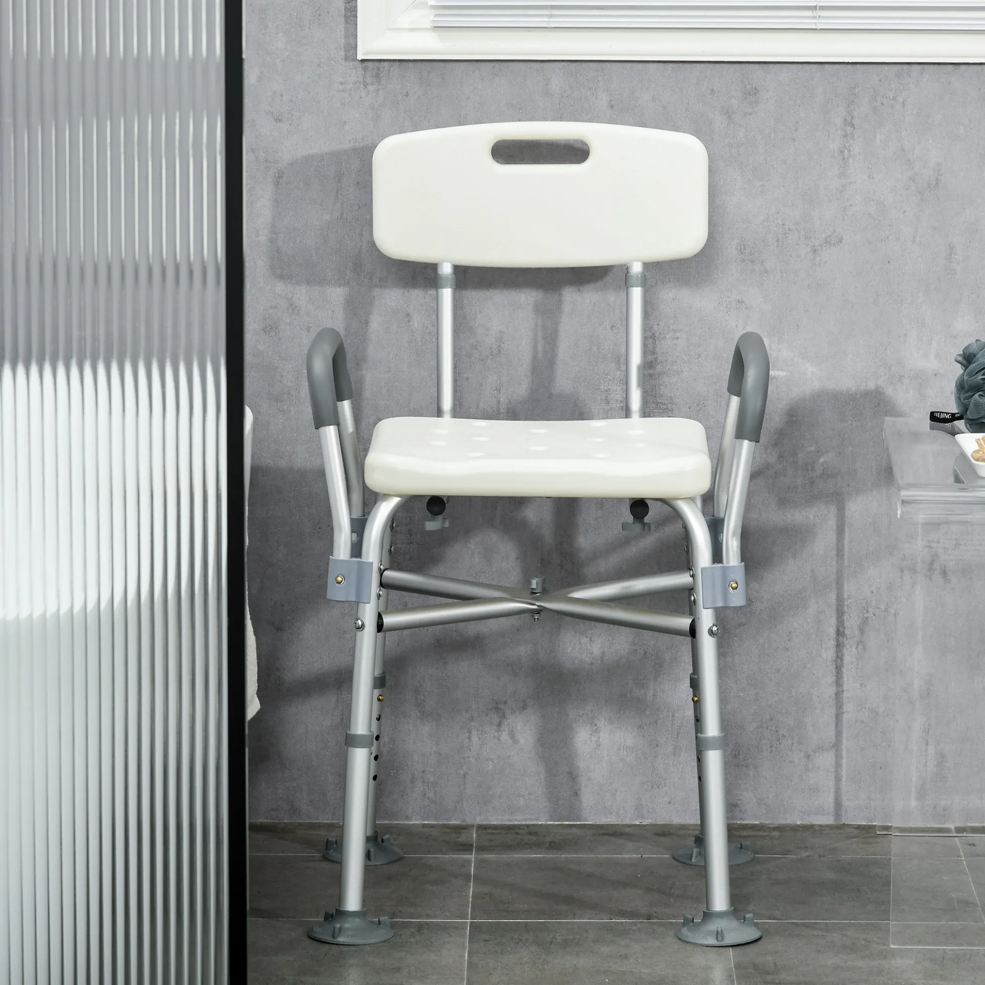 Homcom Silla Ducha Personas Mayores Con Respaldo Y Reposabrazos Gris