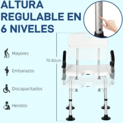 Homcom Silla Ducha Personas Mayores Antideslizante Con Altura Ajustable