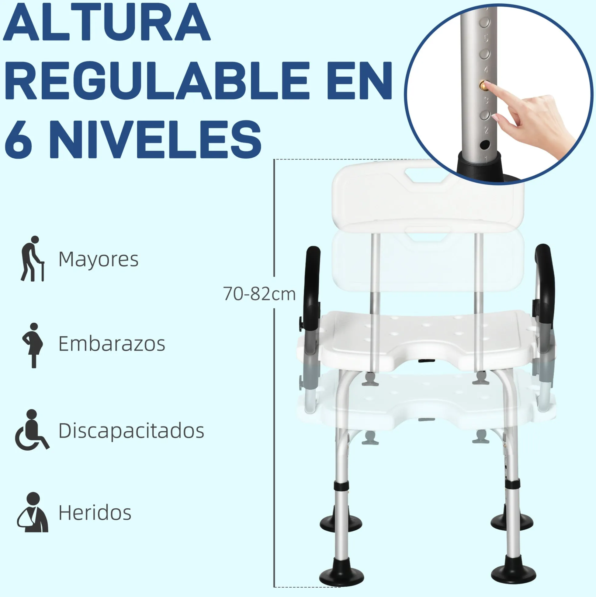 Homcom Silla Ducha Personas Mayores Antideslizante Con Altura Ajustable