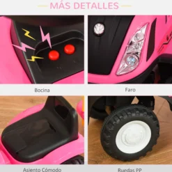 Homcom Tractor Con Remolque Para Niños 12-36 Meses Con Faros Pala Y Rastrillo
