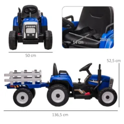 Homcom Tractor Eléctrico Con Remolque Para Niños 3-6 Años 136,5x50x52,5 Cm Azul