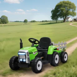 Homcom Tractor Eléctrico Con Remolque Para Niños 3-6 Años 136,5x50x52,5 Cm Verde