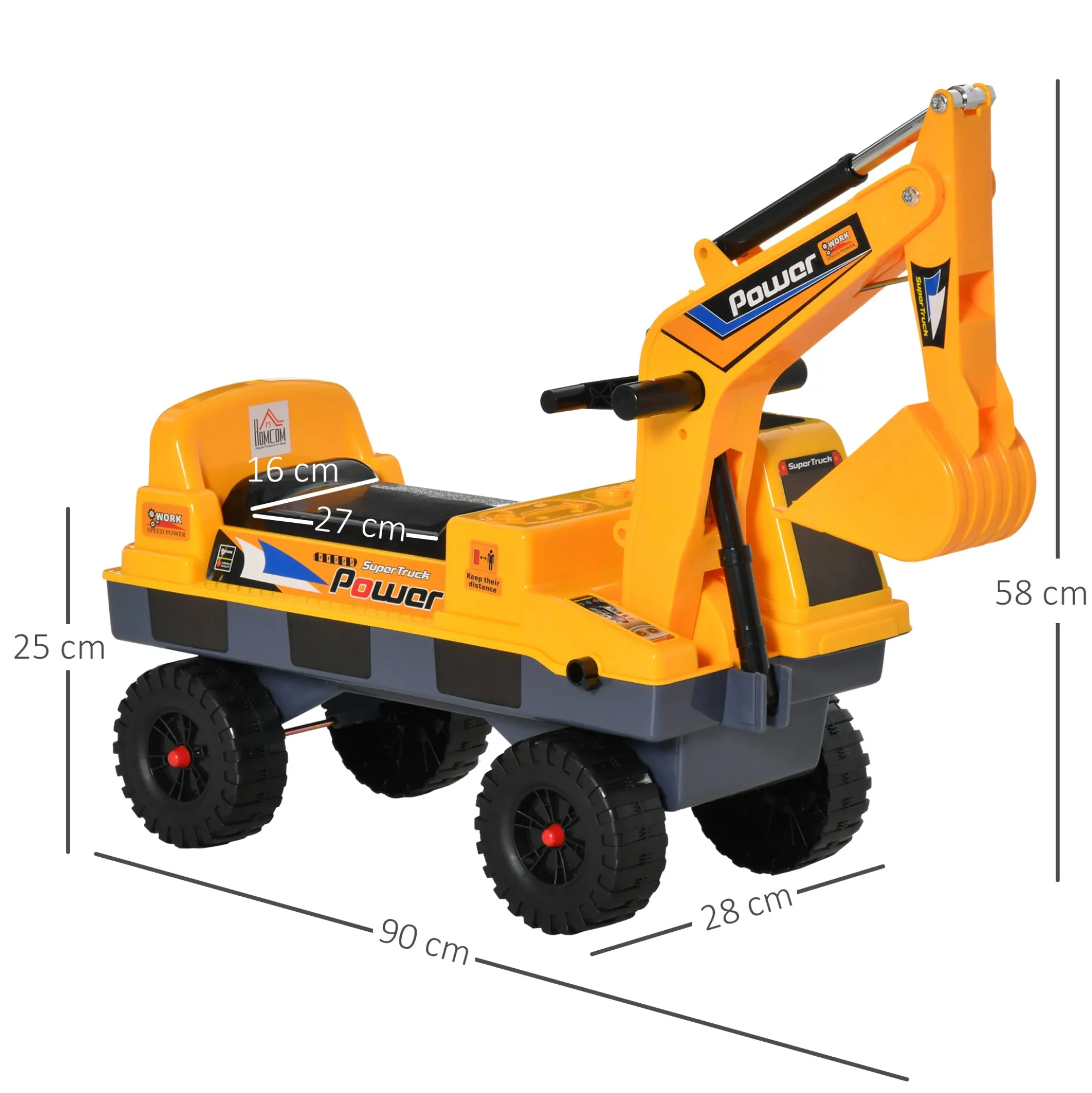 Homcom Tractor Para Niños De 2-3 Años Con Pala Excavadora Luces Música Y Espacio