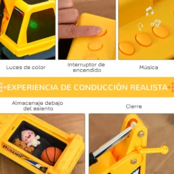 Homcom Tractor Para Niños De 2-3 Años Con Pala Excavadora Luces Música Y Espacio