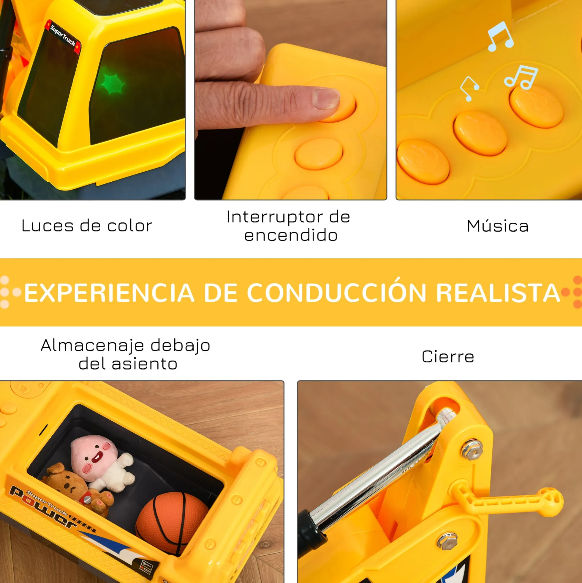 Homcom Tractor Para Niños De 2-3 Años Con Pala Excavadora Luces Música Y Espacio