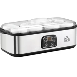 Homcom Yogurtera Capacidad 1,44l Con 8 Tarros 180ml Temporizador Y Termostato