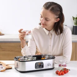 Homcom Yogurtera Capacidad 1,44l Con 8 Tarros 180ml Temporizador Y Termostato
