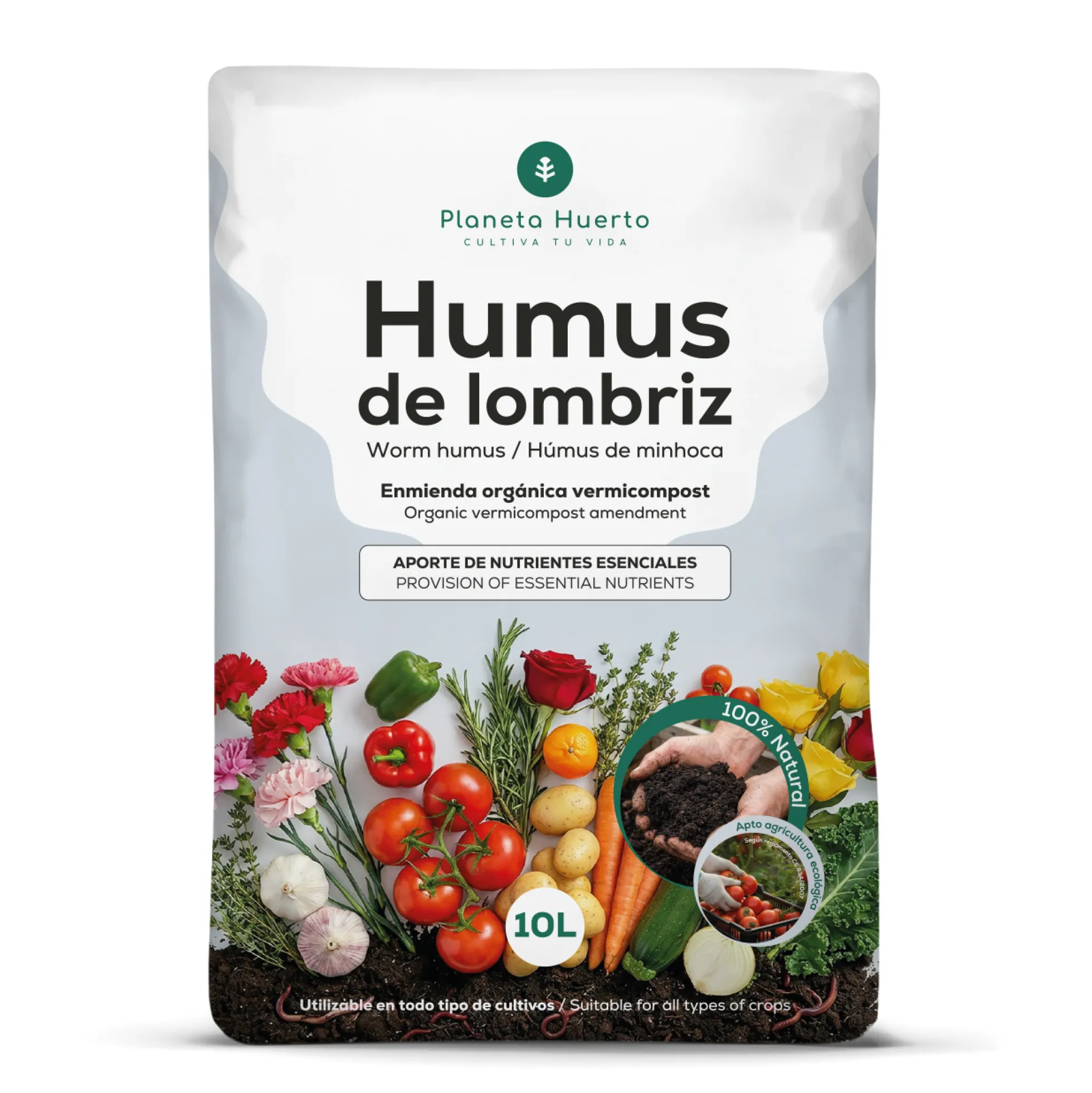 Humus de Lombriz 100% Natural Planeta Huerto 10 L