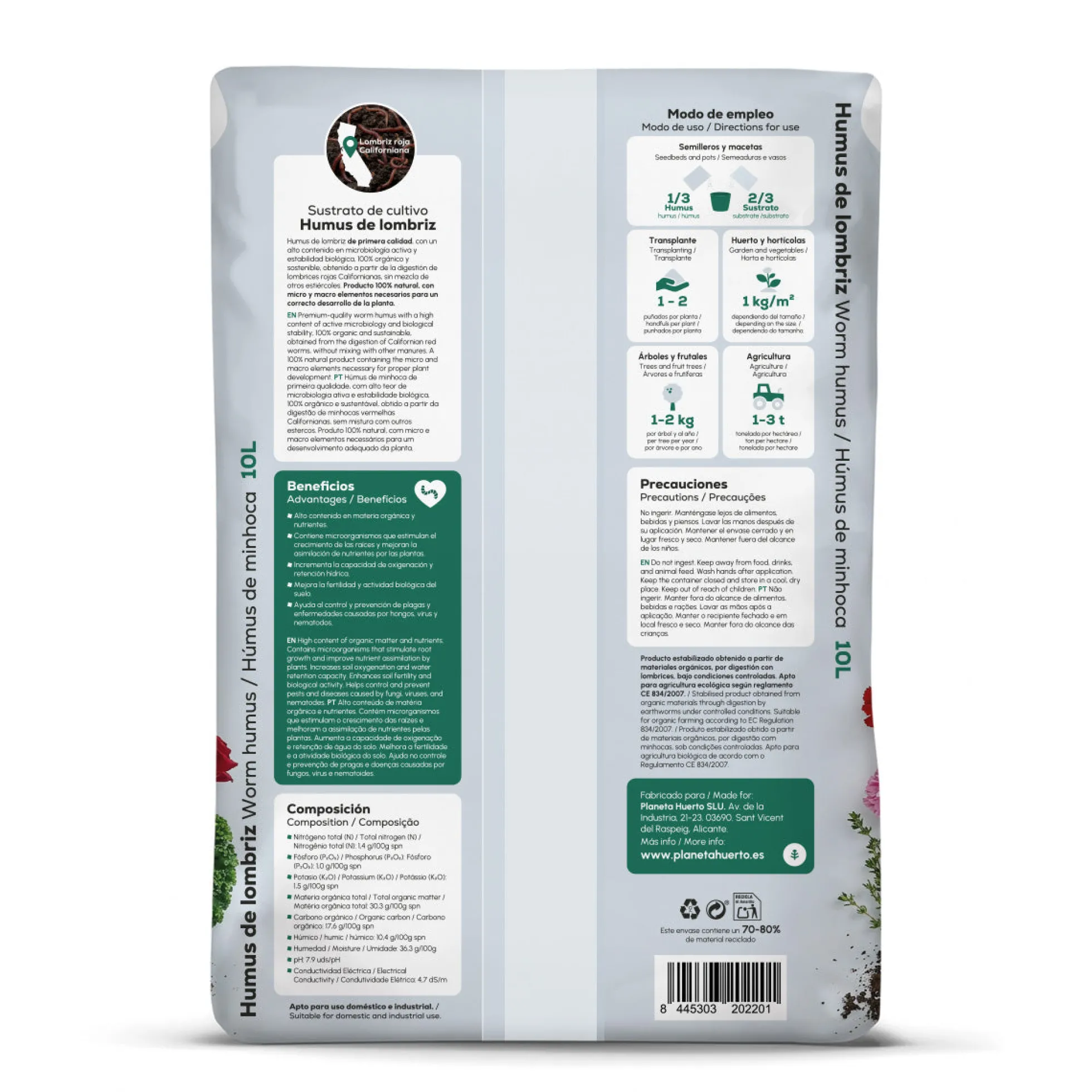 Humus de Lombriz 100% Natural Planeta Huerto 10 L