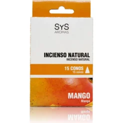 Incienso Natural Mango SYS Aromas | 15 Conos | Aroma Tropical y Afrutado | Carbón Vegetal, Resinas y Bambú