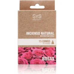 Incienso Natural Rosas SYS Aromas | 15 Conos | Aroma Floral y Delicado | Carbón Vegetal, Resinas y Bambú