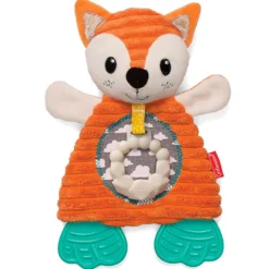 Infantino Go Gaga Cuddly Teether, Zorro De Peluche Con Mordedor De Silicona Para Exploración Sensorial Y Calmar Encías