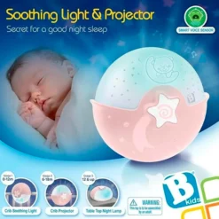 Infantino Luz Evolutiva Nocturna, Clip Para Cuna, Proyector De Estrella Y Luz De Mesa Con Melodías Y Sonidos, Rosa
